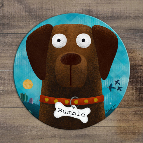 Chocolate Labrador - Personalised Pooch Circular Glass Art Worktop Saver